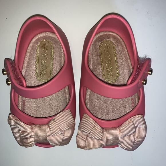 Girl Mini Melissa Rubber Flats Shoes Size 3 Pink With Bow - Picture 3 of 7